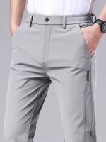 Pantalones Casuales Para Hombre Gris Claro Con Cintura Semi Elástica Nylon Seda Business Gentleman Verano Estilo Recto Tubo Ligero - details 3