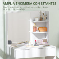 HOMCOM Tocador de Maquillaje con Espejo Mesa de Maquillaje con Cajón y Estantes Abiertos Tocador para Dormitorio Salón Blanco - details 4