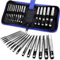 KRABALL Set De 15 Piezas Punzón De Cuero Portátil Para Herramientas De Trabajo Manual 1mm-11mm Punzón Para Correa De Cinturón Reloj - details 0