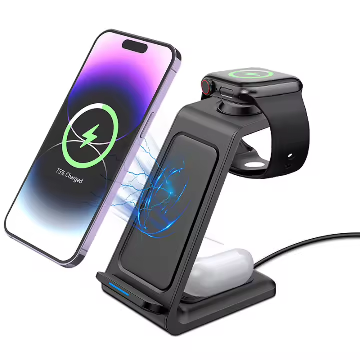 Cargador inalámbrico, base de carga plegable 3 en 1 para iPhone 16/15/14/13/12/Plus/Pro Max, estación de carga para Apple Watch Ultra-2, cargador inalámbrico rápido para AirPods 4/Pro/3/2 - Blanco - 1