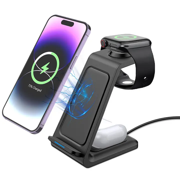 Cargador inalámbrico, base de carga plegable 3 en 1 para iPhone 16/15/14/13/12/Plus/Pro Max, estación de carga para Apple Watch Ultra-2, cargador inalámbrico rápido para AirPods 4/Pro/3/2 - Blanco - 1