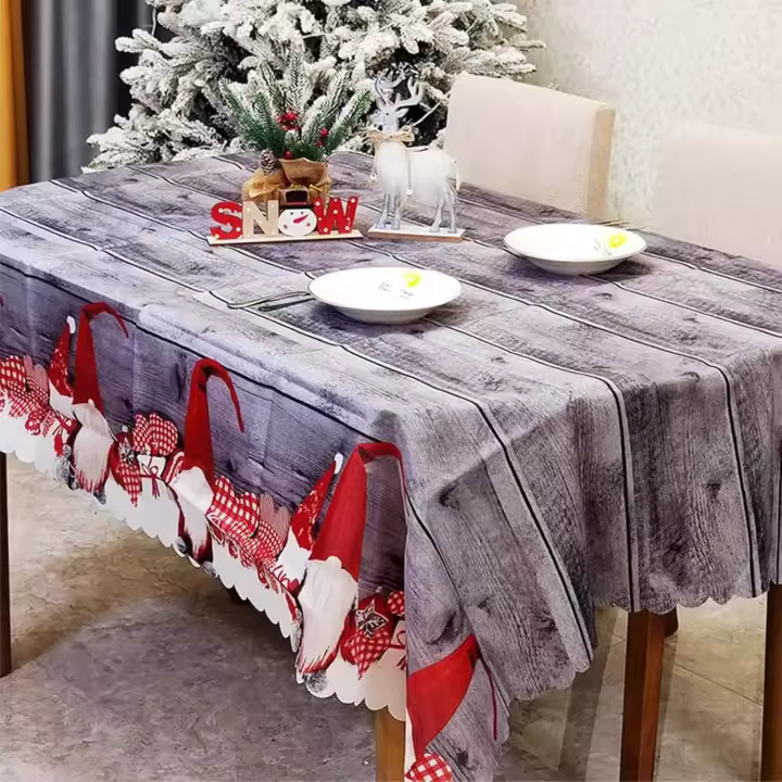 Mantel navideño rectangular de 180 x 150 cm, grande, lavable, impermeable, color gris - 1