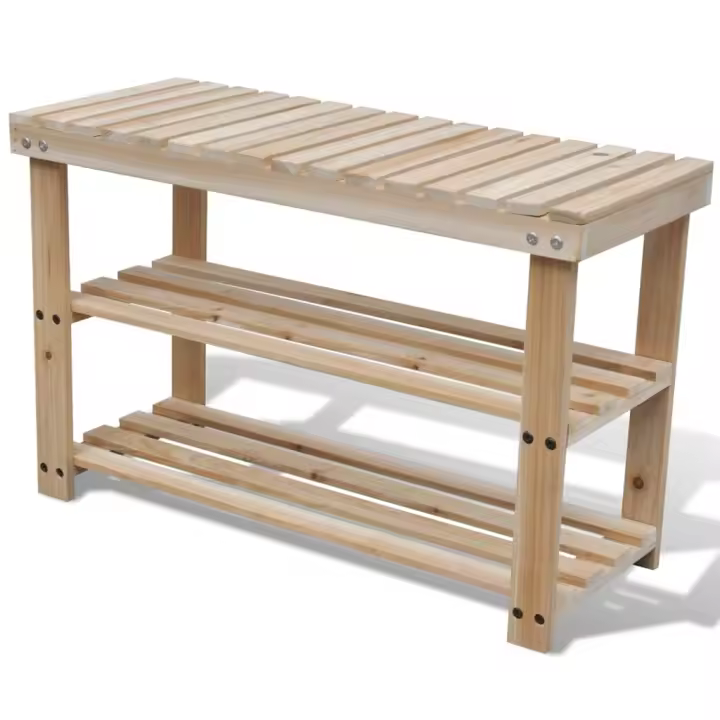 vidaXL Banco zapatero 2 en 1 madera maciza de abeto - 1