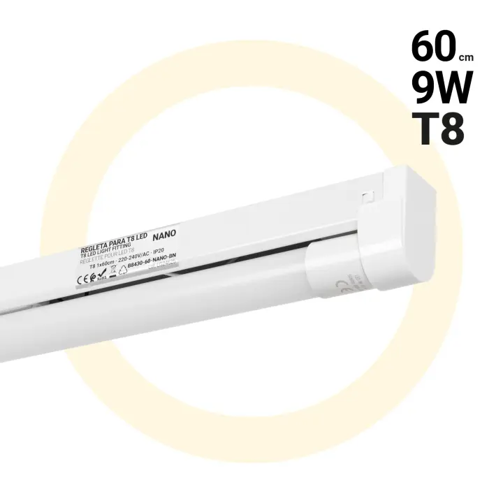 Barcelona LED Kit regleta portatubos + tubo LED T8 - 9W - 60cm - 1