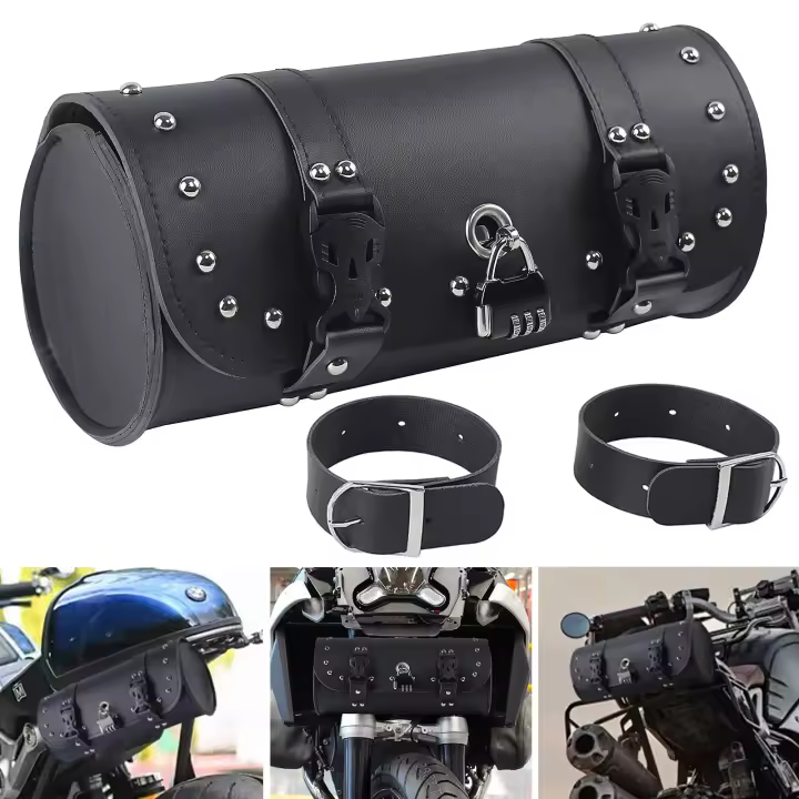 Bolsa De Herramientas Para Motocicleta Faux Cuero Bolsa De Manillar Impermeable Sillín Lateral Retro Sissybar Para Cruiser Sportster - 1