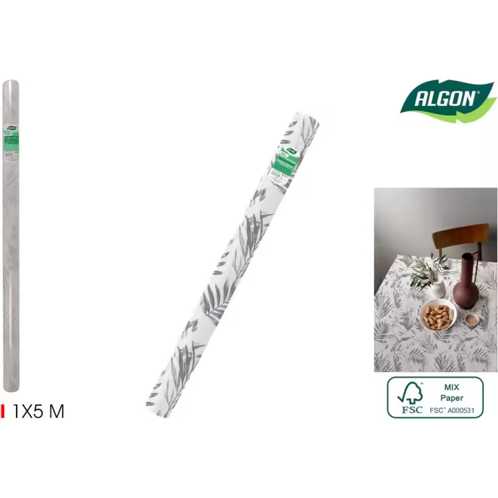 Algon - Rollo Mantel Leaves 1 con Mandril 1x5m - Práctico y Resistente - Versátil para Eventos - Económico - 1