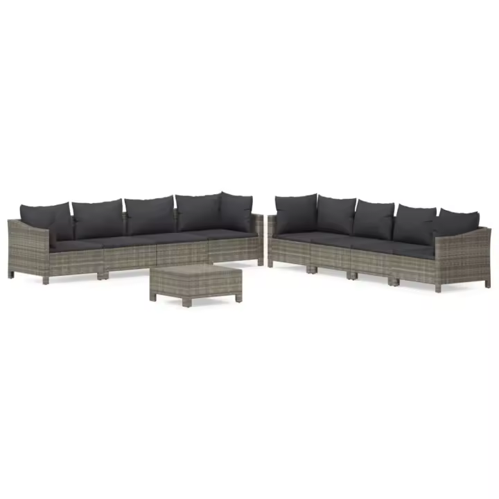 vidaXL Set de muebles de jardín 9 pzas y cojines ratán sintético gris - 1