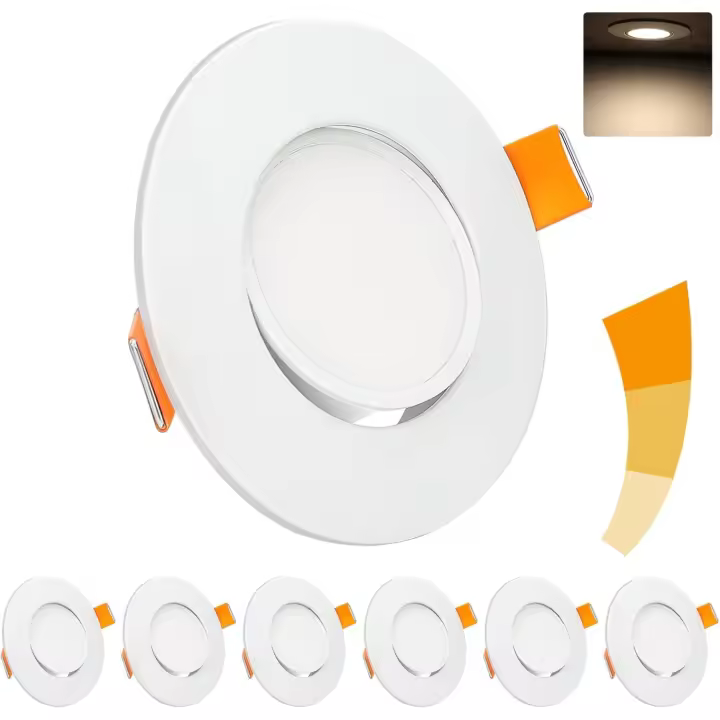 Foco LED empotrable regulable de 5 W, 4000 K, blanco neutro, 460 lm, extraplano, 230 V, ajustable a 45°, diámetro del orificio: 68 mm, redondo, blanco, para baño, salón, dormitorio (paquete de 6) - 1