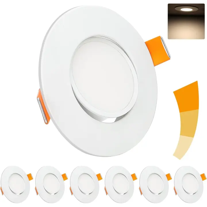 Foco LED empotrable regulable de 5 W, 4000 K, blanco neutro, 460 lm, extraplano, 230 V, ajustable a 45°, diámetro del orificio: 68 mm, redondo, blanco, para baño, salón, dormitorio (paquete de 6) - 1
