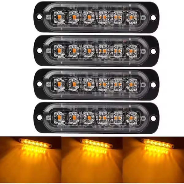 10 Luces de Emergencia Para automóvil, Luces de Emergencia Para coche, Luces laterales, Luces de advertencia ultradelgadas de 6 LEDs, Luces de destino, Amarillas - 1