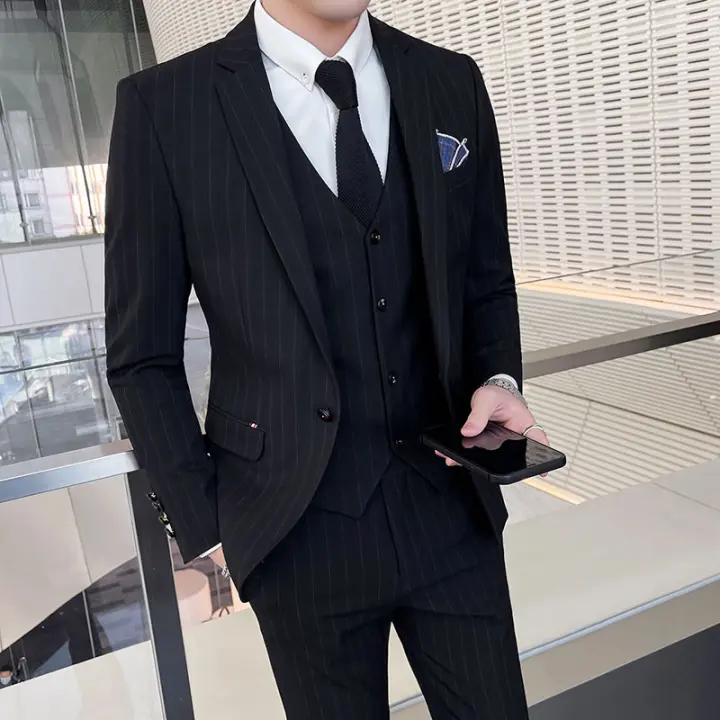 Traje De Boda Invernal Con Rayas Tres Piezas Vestido Y Pantalones Moda Negocios Atractivo Traje Casual Para Celebraciones - 1