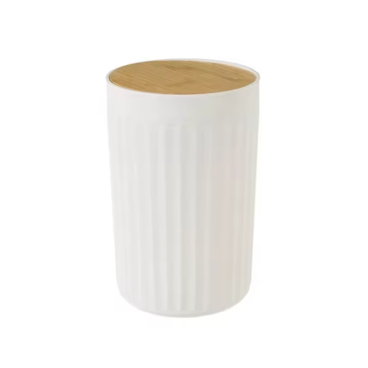 Dcasa Papelera de 5 litros blanca de bambú y PVC de Ø 18x28 cm - 1