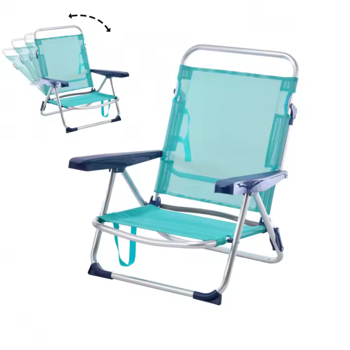 Sillas Playa Plegable Convertibles en Cama de Aluminio y Textileno 53x20x78cm con pieza tope antivuelco - 1