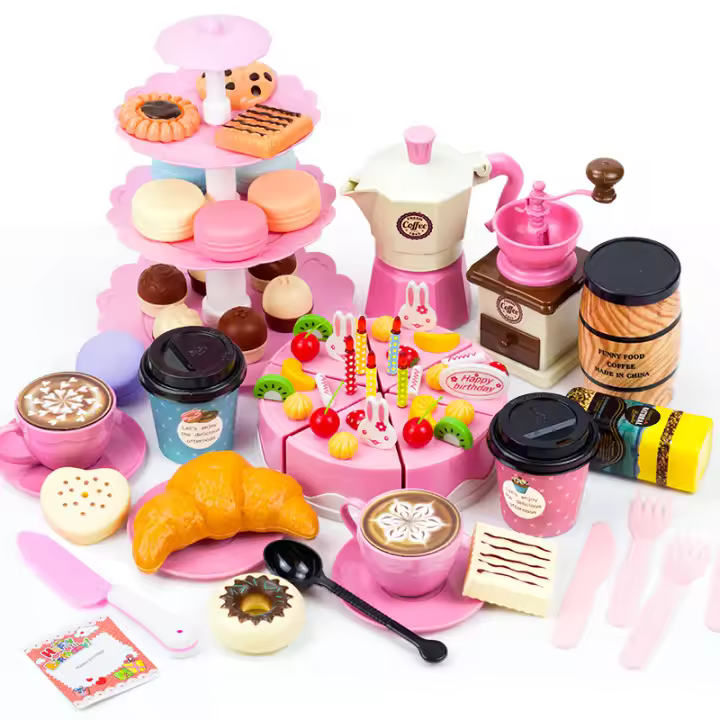 Juego De Comida Para Niñas Set De Té De Cocina Simulación De Pastel Y Café Juguete De Cocina Para Niños Juego De Casa De Juguetes Regalos De Cumpleaños - 1