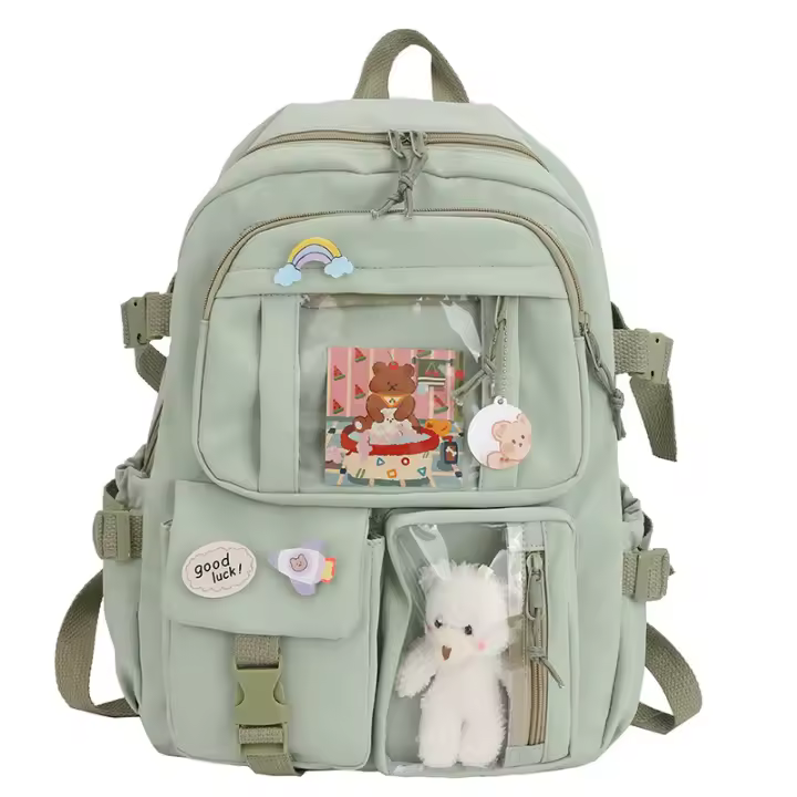 Mochila Kawaii con Lindos Pines Accesorios Alfileres Colgante de Animal de Peluche Kawaii y Tarjetas de Dibujos Animados, Kawaii BackPack, Mochila Escolar - 1