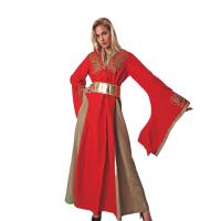Disfraz medieval del Rey  Arturo Niño y Adultos, Rojo, con túnica, capa negra,pantalon  y cinturon,Disfraz medieval de Reina con Vestido roja y cinturon - details 0