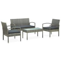 vidaXL Set de muebles de jardín 4 pzas y cojines ratán sintético gris - details 0