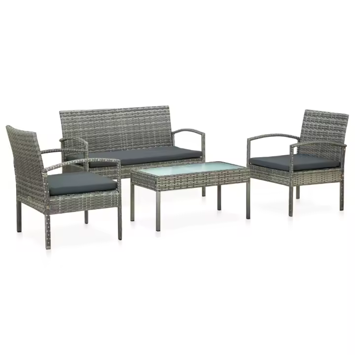 vidaXL Set de muebles de jardín 4 pzas y cojines ratán sintético gris - 1