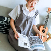 Delantal De Lino Y Algodón Para Mujer Estilo Japonés Con Hombros Cruzados Para Hornear Y Jardín Color Sólido Sin Mangas Para Cocina Y Floristería - details 2