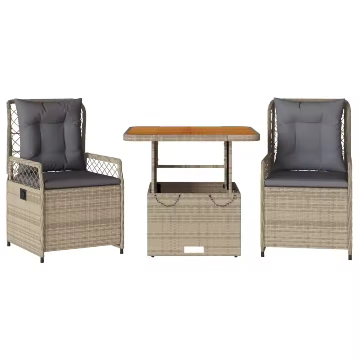 vidaXL Set comedor de jardín 3 pzas con cojines ratán sintético beige - 1