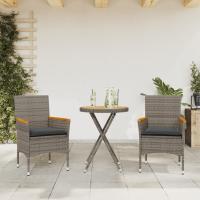 vidaXL Mesita y sillas con cojines 3 pzas ratán sintético acacia en color Gris/Negro | cómodas modernas ergonómicas para comedor cocina salón hogar - details 0