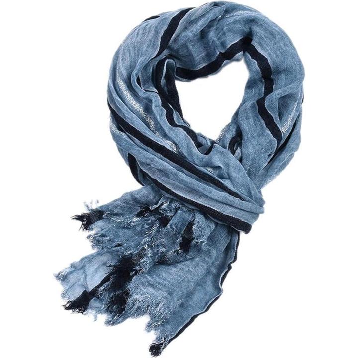 Bufanda de Rayas - Hombre - Vintage - 190 × 95 cm - Bufanda Larga - Bufanda de Hombre - Bufanda Trenzada Unisex con Borlas y Volantes - Ideal para Exteriores, Citas, Viajes, Compras - Azul