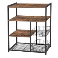 Estantería de cocina con cestas de malla y soporte para microondas, 80x35x95 cm, incluye estantes y ganchos, disponible en marrón rústico, nogal y greige - details 6