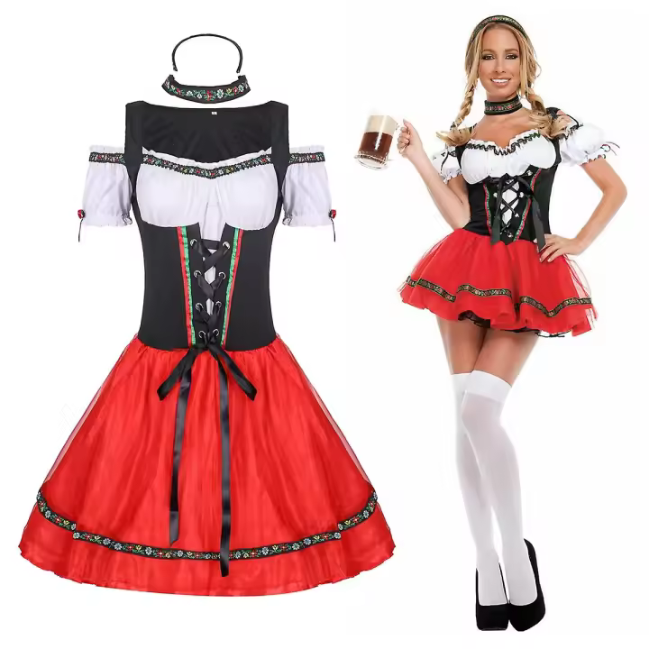 Vestido de fantasía bávaro para mujer, traje de sirvienta de cerveza, Oktoberfest, Dirndl - 1