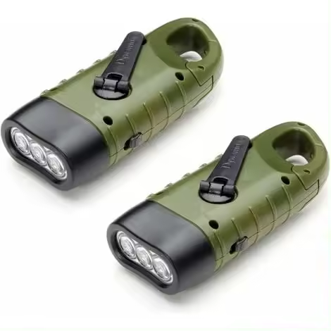 Linterna solar recargable (paquete de 2), linterna LED de emergencia con dinamo y manivela para senderismo, viajes, acampada y escalada, color verde militar. - 1