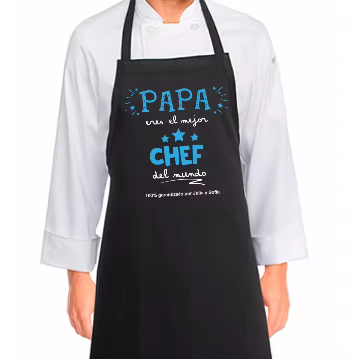 Delantal de Cocina Personalizado 'El Mejor Chef del Mundo' - Día del Padre, Día de la Madre, Cumpleaños, Aniversario, Comunión, Navidad, San Valentín - 1