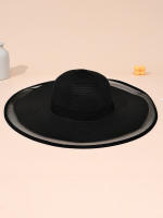 Sombrero De Paja De Verano Para Mujer Estilo Hepburn Con Gran Alas Y Borde De Encaje De Malla Protección Solar Moda Y Temperamento - details 0