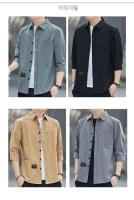 Camisa De Verano Para Hombre Estilo Playa Color Sólido Cuello En Punta Corta Casual Prenda Masculina De Polyester - details 0