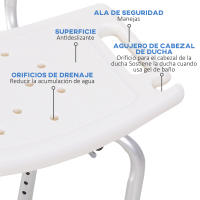 HOMCOM Silla Ducha Aluminio Ayuda baño Taburete banqueta Regulable Ajustable WC Asiento - details 0