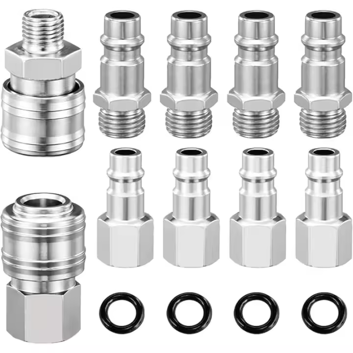 Acopio rápido neumático BSP de 1/4 ", 10 piezas de Boquilla de compresor de Aire Europeo con Anillo hermético, accesorio de compresor para Manguera neumática - 1