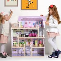 HOMCOM Casa de Muñecas con Muebles de 4 Niveles Altura 80,5 cm con 13 Accesorios Mobiliario Casita Muñeca Jueguetes de Madera 60,5x30x80,5 cm Rosa - details 1