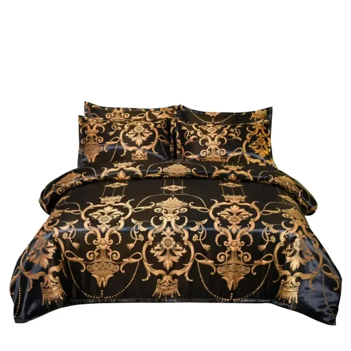 Conjunto De Cama De Lujo Jacquard Tamaño Rey Colcha De Edredón Con 2 Fundas Para Almohada (1 Funda Para Almohada Individual) Color Negro Floral Alta Calidad Poliéster 100% - 1