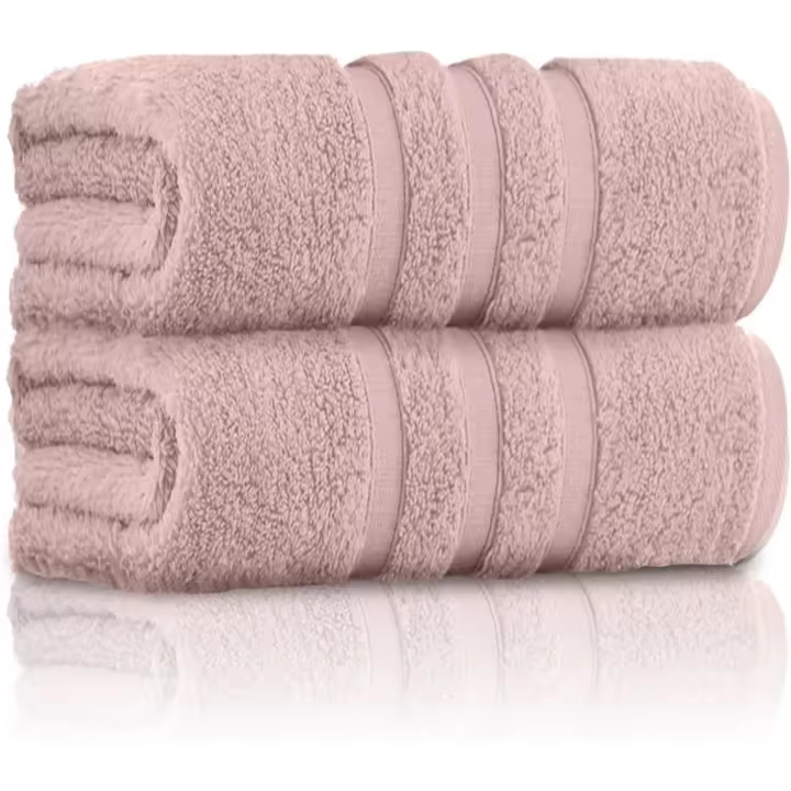 Paquete de 2 Toallas de baño Ultra Suaves y superabrorbentes, 550g/m², 100% Algodón, Textura de línea, egipcios, Rosa Rubor, 80x140 cm - 1
