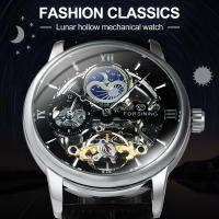 Reloj Mecánico Forsining De Lujo Con Esqueleto Y Tourbillon Para Hombres Con Correa De Cuero Genuino Zona Horaria Dual Fase De La Luna Resistente Al Agua Y Shock - details 0