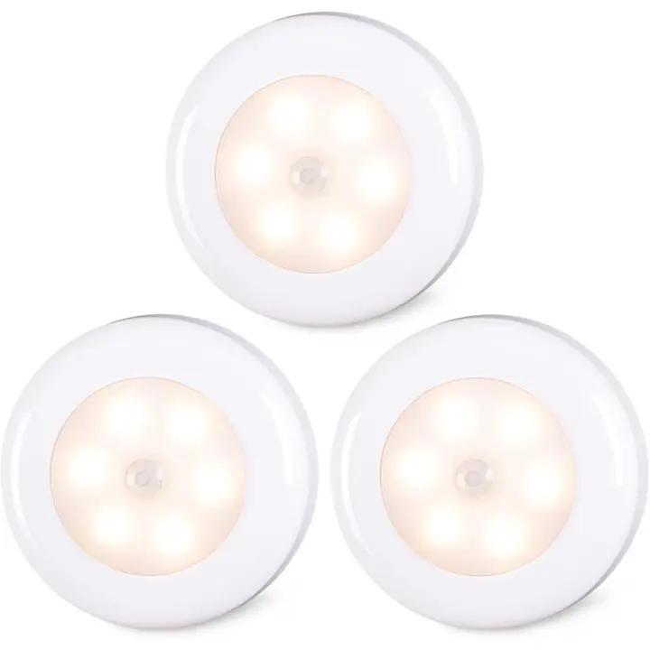 Luces con sensor de movimiento para interiores, luces LED alimentadas por batería para debajo de gabinetes, alacenas, armarios, escaleras, armarios, cocinas y pasillos, paquete de 3 - 1