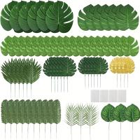 74 Packs De Hojas De Palma Artificiales De 10 Tipos Con Tallos Decoraciones Tropicales Doradas Para Fiesta Hawaiian Luau - details 0