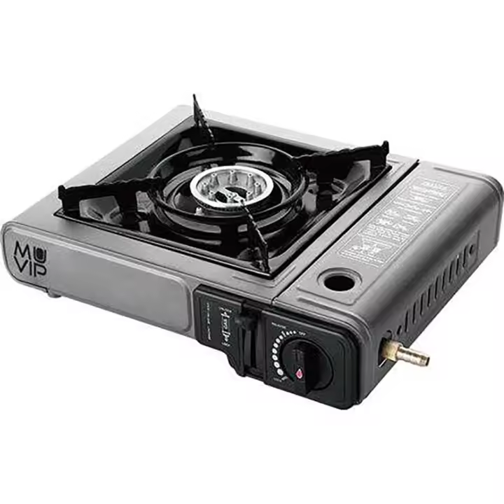 Muvip Cocina de Gas Portatil 1 Fuego con Adaptador de Botella Externa - Encendido Automatico - Quemador de Aluminio - Valvula Doble Sellado - Maleta de Transporte - Hornillo de gas - 1