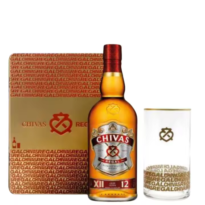 Chivas12 + Vaso - Whisky Chivas Regal 12 en estuche de metal + Vaso serigrafiado - Pack Chivas con vaso - Estuche Chivas - 1