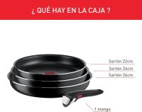 Ingenio Easy On - Juego de 3 Sartenes 22/24/26 cm + Mango extraible, No Apto inducción, antiadherentes, revestiiento Titanium, Thermo-signal, sin PFOA, Apto lavavajillas y Horno - details 3