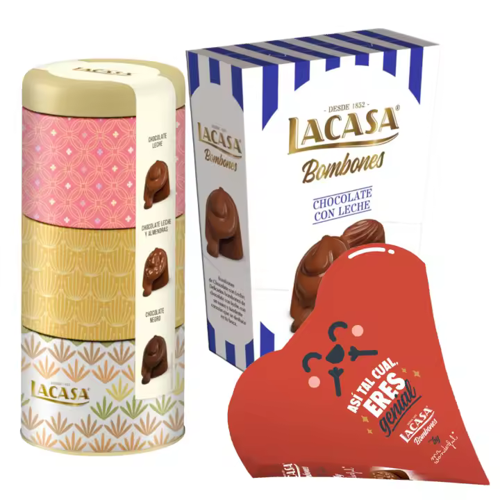 Pack Lacasa bombones Chocolate con Leche 72G &  bombones corazón Mr Wonderful 60G & bombón Surtido Lata 180 G - 1