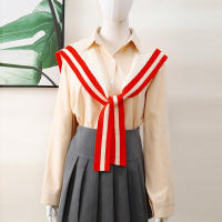 Chal De Punto De Poliéster Hecho a Mano Para Mujer Estilo Preppy Con Rayas Contrastantes Para Primavera Y Otoño - details 6