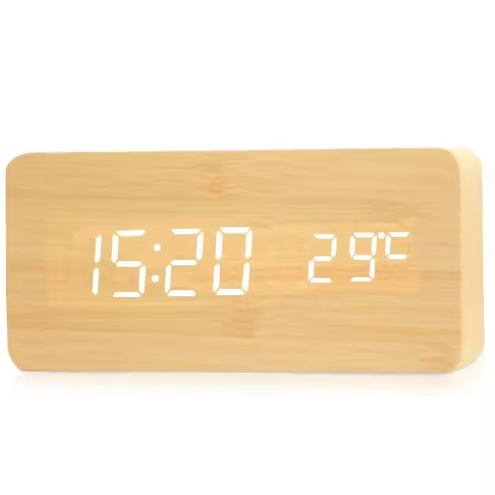 Reloj de Alarma digital con Pantalla LED y temperatura Mesa Madera para dormitorio Oficina Viajes Decoración - 1