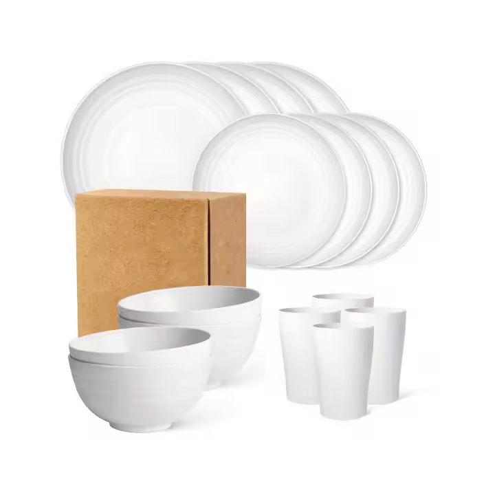 16pcs Unbreakable Wheat Straw Dinnerware Sets, Reusable Tableware Set, Lightweight Microwave Dishwasher Safe, Plates, Cups, Bowls For RV Camping Picni - 1