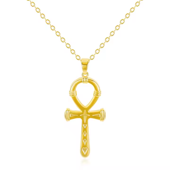 Encanto Collar con colgante de cruz para mujer, estilo retro artístico, de cobre, chapado en oro auténtico. - 1