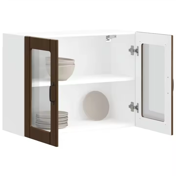 vidaXL Armario pared cocina puerta cristal Lucca blanca alto brillo en color Blanco brillante/Marrón roble/Blanco y más | almacenamiento funcional diseño moderno para baño dormitorio sala - 1