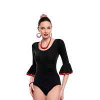 Body de licra para danza flamenca o sevillanas. Doble volante en la manga. Tejido elástico y de calidad. - details 0